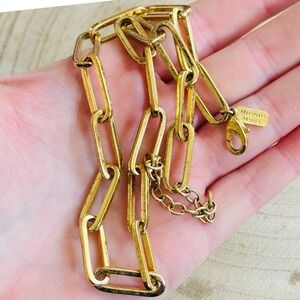 Melinda Maria gold MM Necklace paper clip chain gold tone Designer Classic 18"